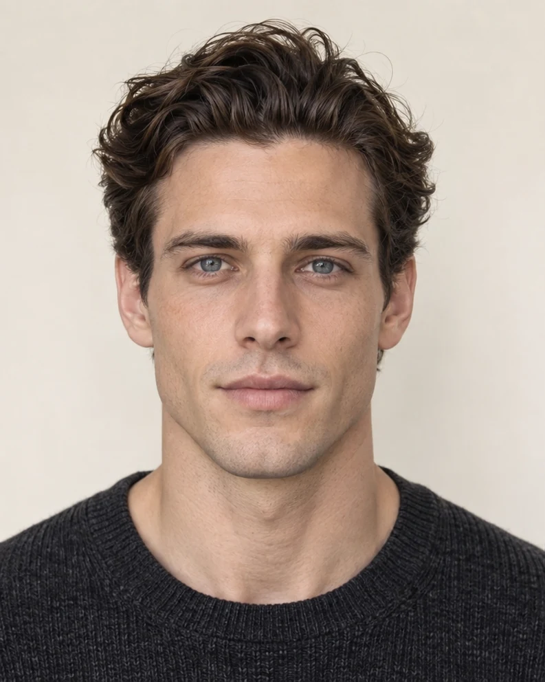 Open forehead: natural-color editorial portrait example