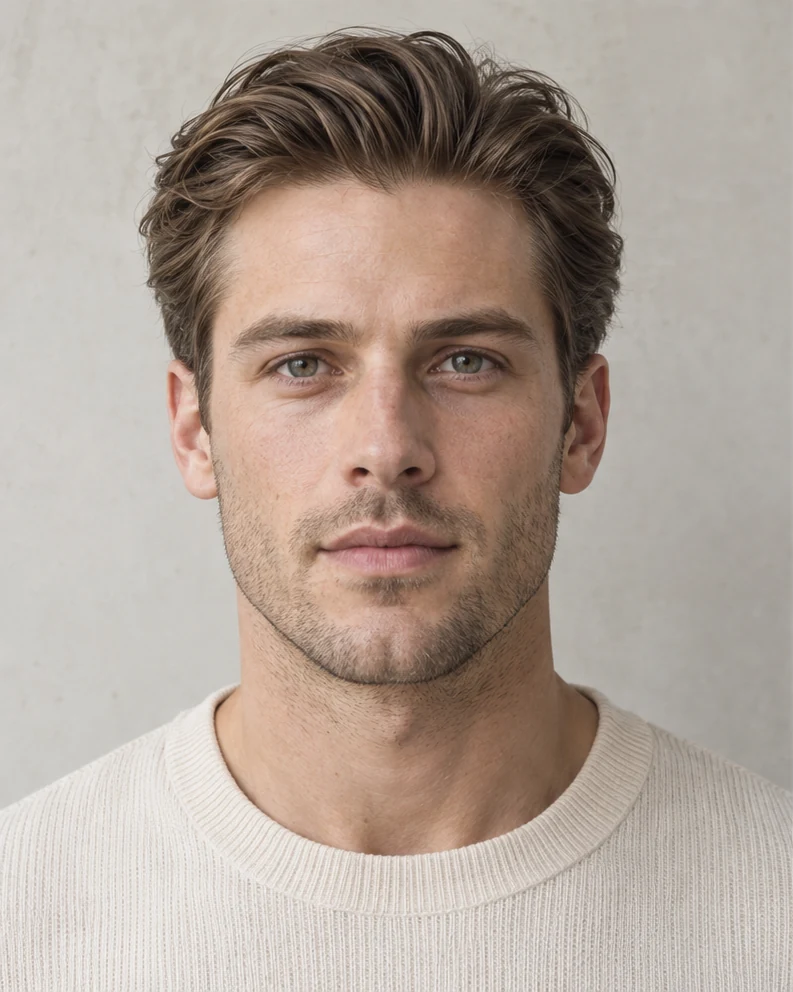 Open forehead: natural-color editorial portrait example