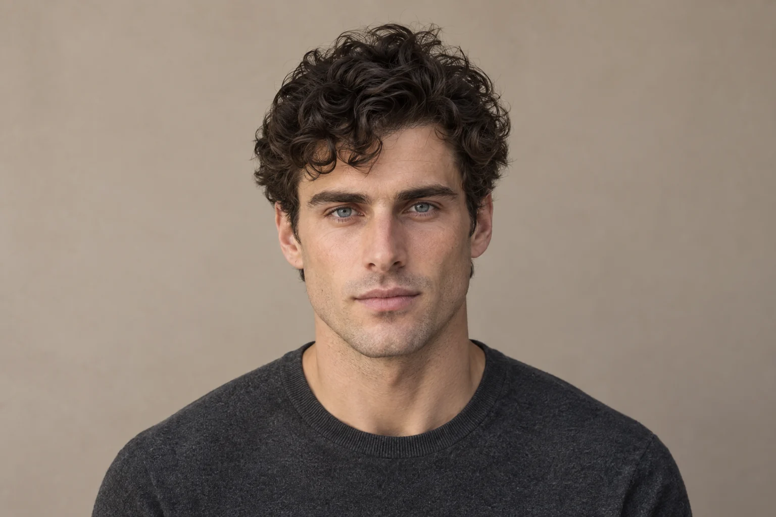 Neutral portrait showing naturally deep-set eyes and a defined brow frame